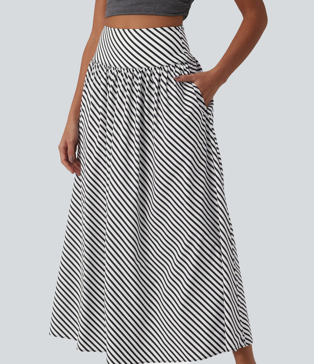 Jupe longue fluide casual à rayures taille haute avec poches