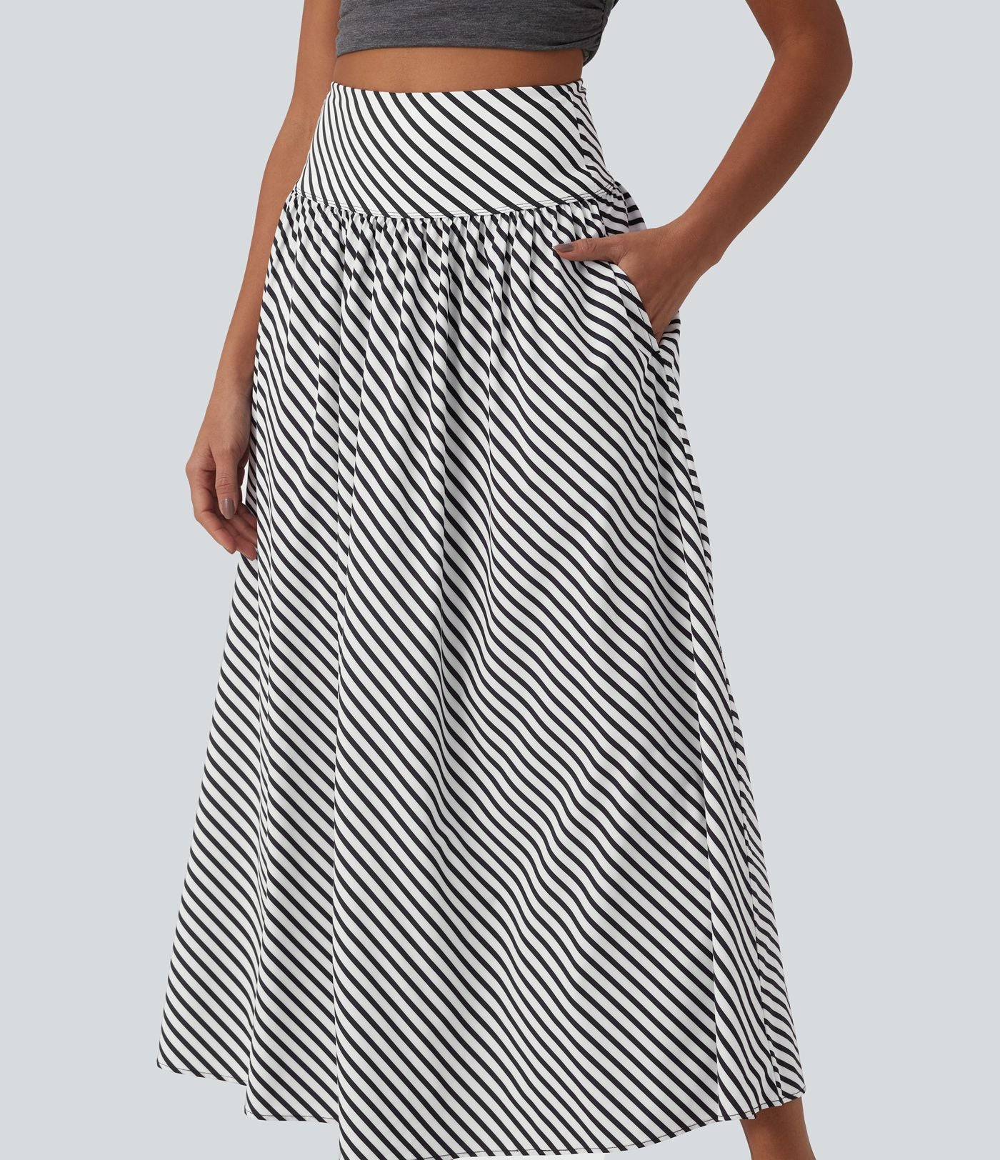 Jupe longue fluide casual à rayures taille haute avec poches