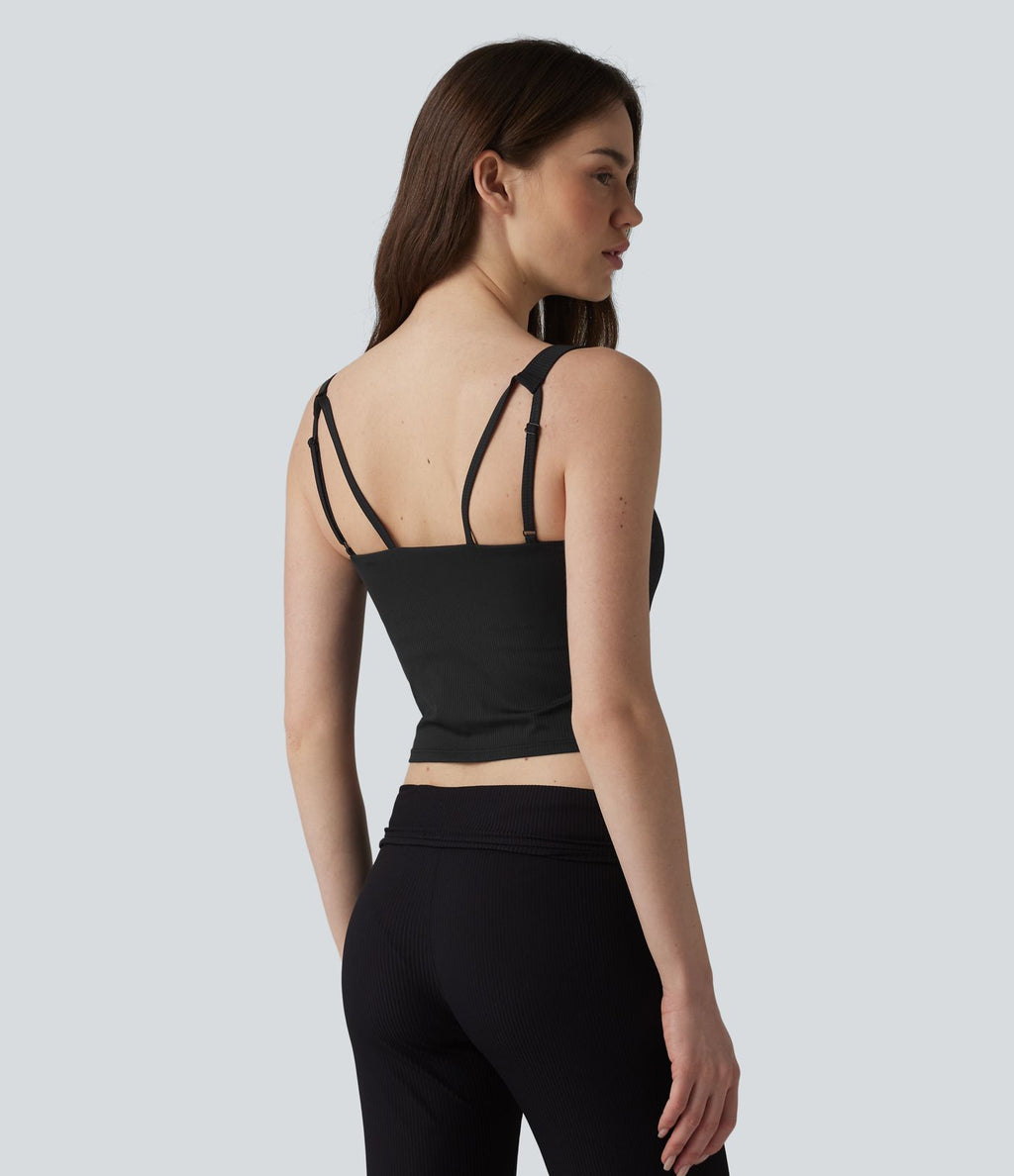 Débardeur décontracté en maille côtelée, doux au toucher, anti-odeurs, bretelles réglables, brassière intégrée, protection solaire UPF40+