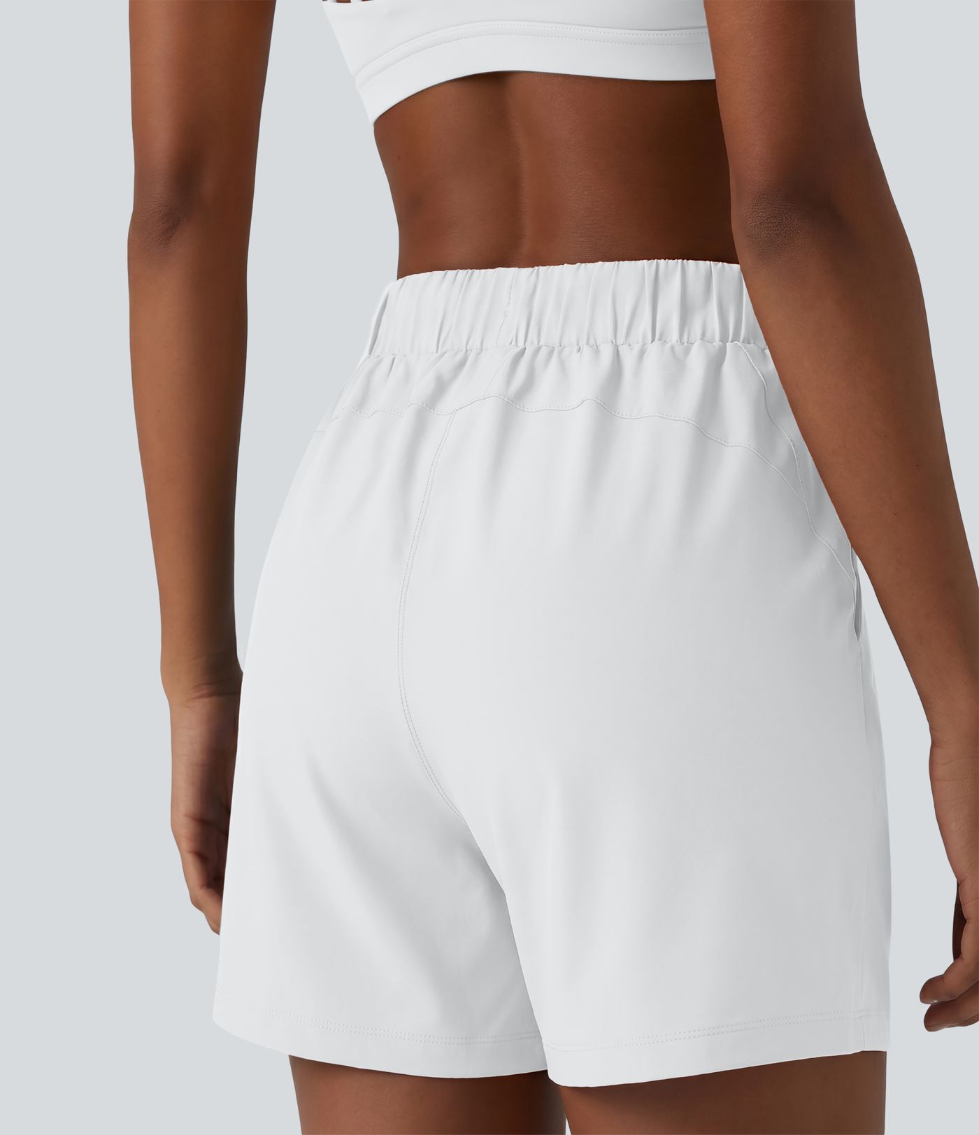 Short de yoga plissé taille haute élastique 12,5 cm avec cordon de serrage et poches