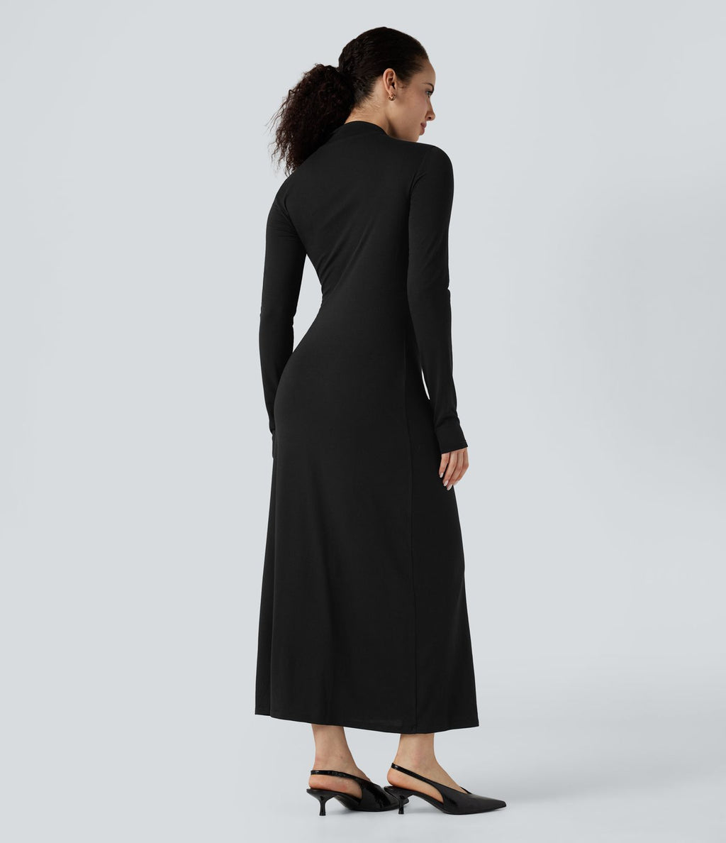 Robe mi-longue col montant manches longues