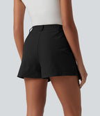 Short casual popeline stretch plissé taille mi-haute 7,5 cm avec poches