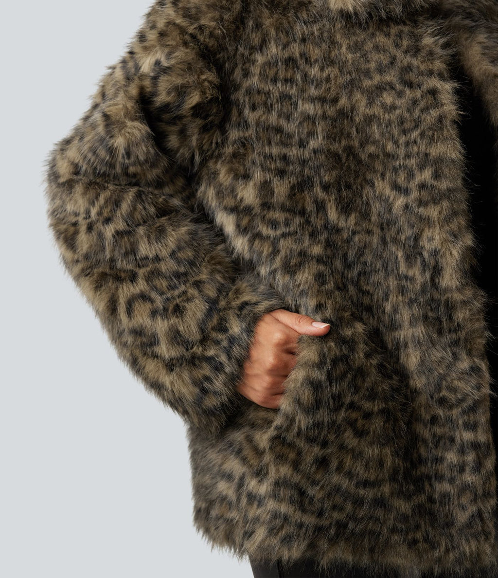 Manteau fausse fourrure col chemise manches longues avec poches