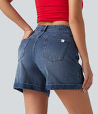 Halara Flex™ Short en denim taille mi-haute ourlet retroussé 12,5 cm avec poches