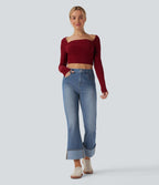 Jean décontracté Halara Flex™ évasé 7/8 taille haute ourlet retroussé avec poches