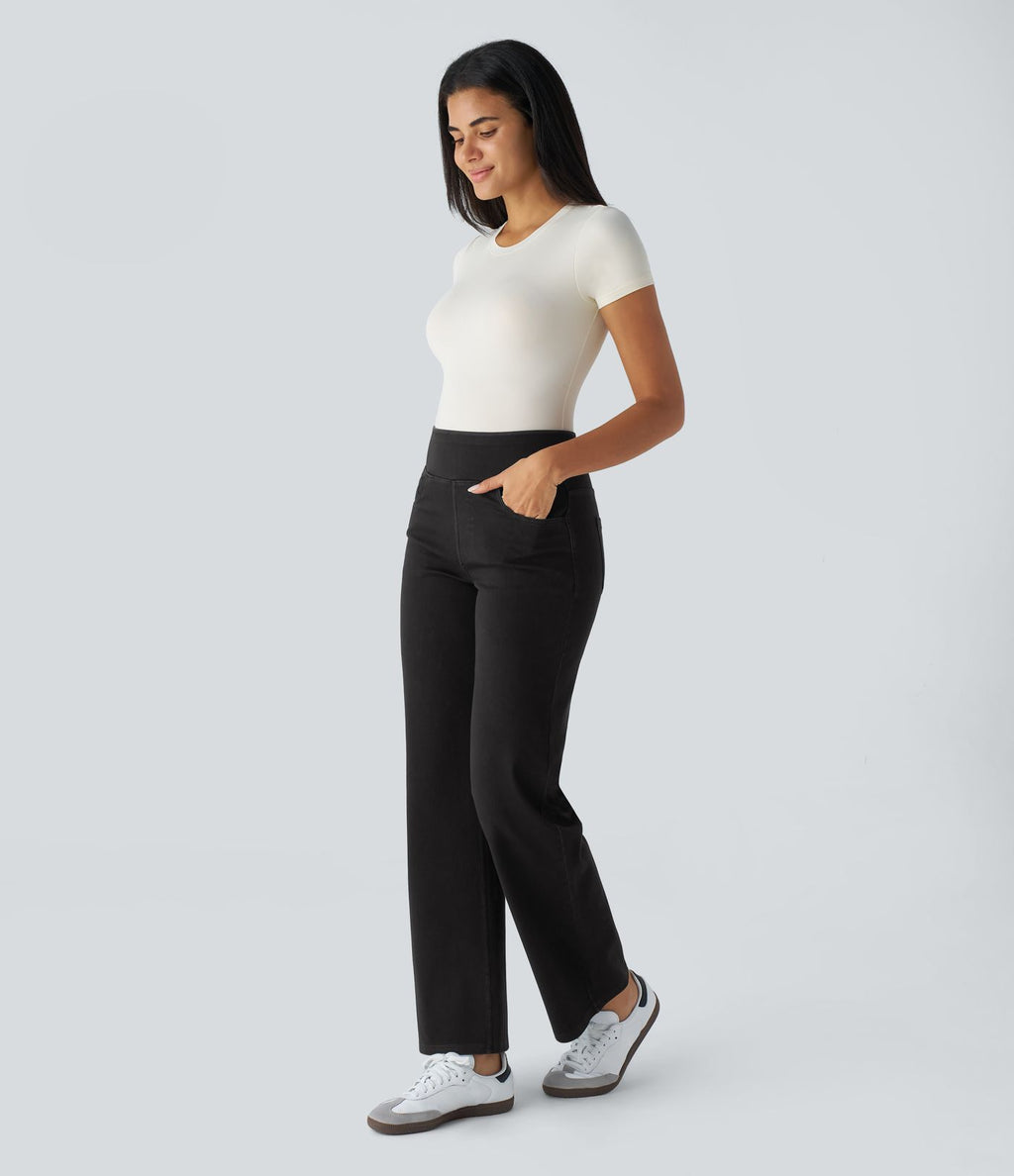 Halara Flex™ Jean Droites Travail en Maille Extensible Taille Haute Plusieurs Poches