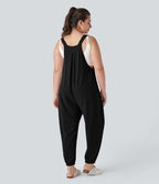 Sangle Réglable Bouton Plusieurs Poches Plissé Gaufré Casual Grande Taille Salopette