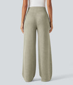 Pantalon jogging large décontracté côtelé gainant taille haute avec cordon de serrage et poches