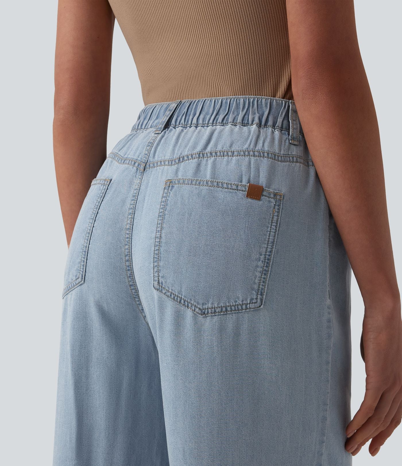 Jean large décontracté taille mi-haute en lyocell drapé avec poches