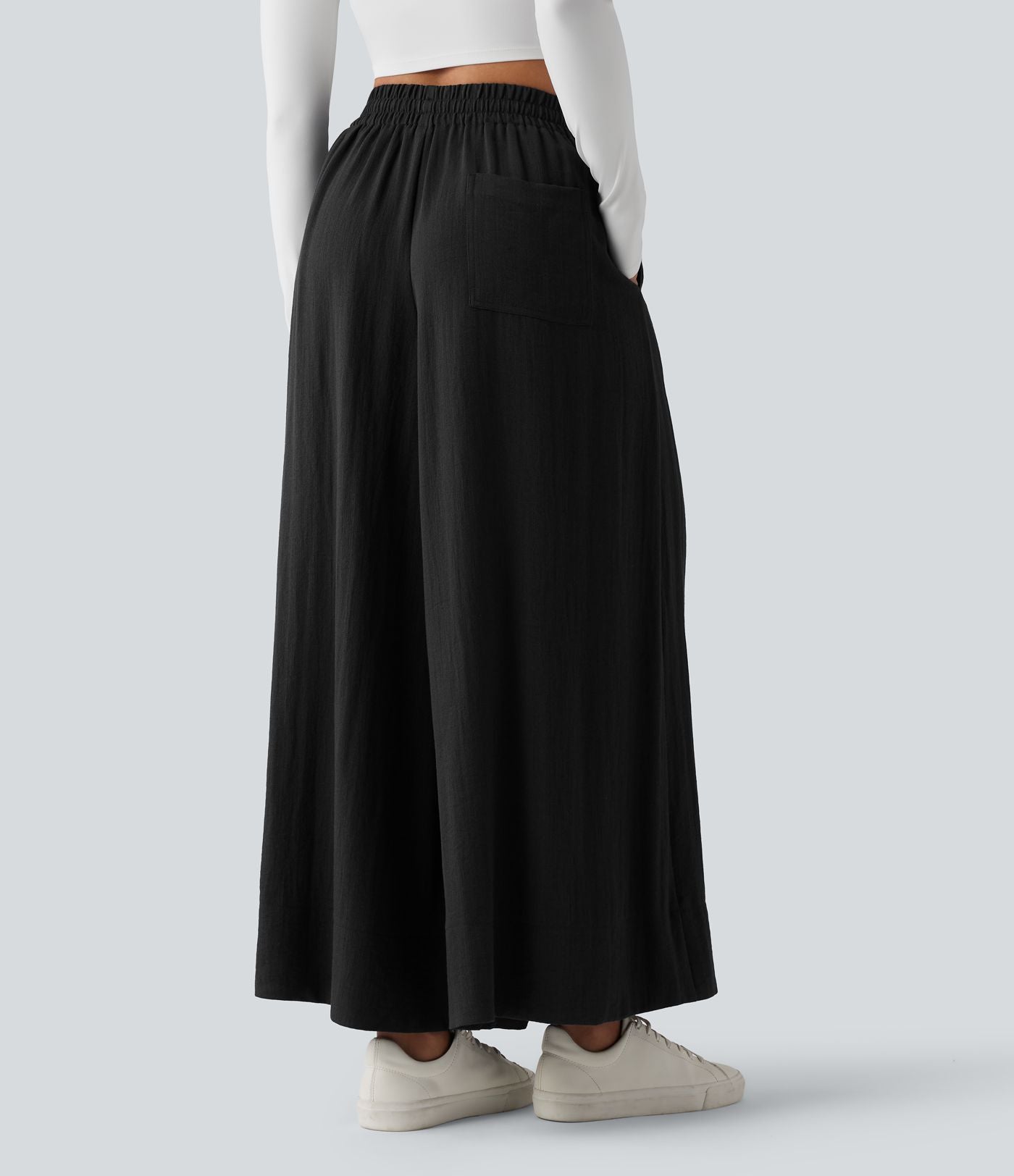 Pantalon large fluide décontracté taille haute avec cordon de serrage intérieur avec poches