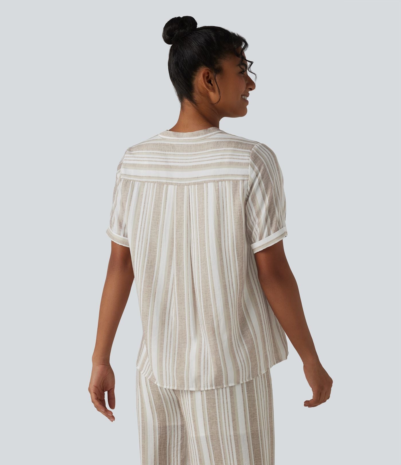 Blouse décontractée col V manches courtes à rayures