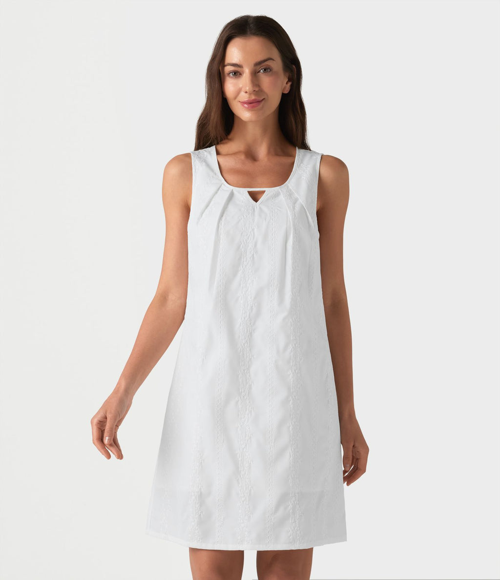Robe mini sans manches à col rond brodée
