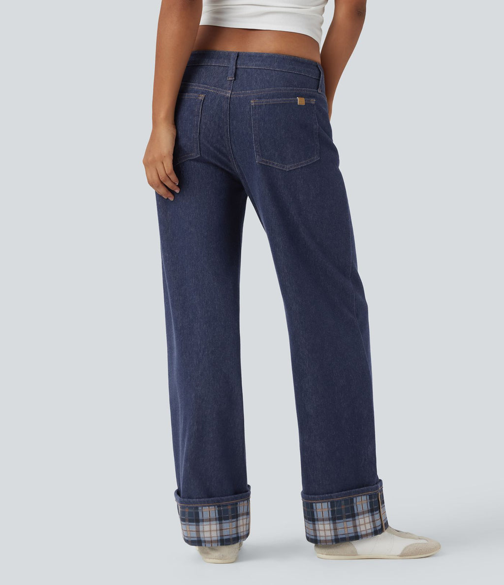 Jean large Halara Flex™ taille basse à carreaux contrastants ourlet roulé avec poches