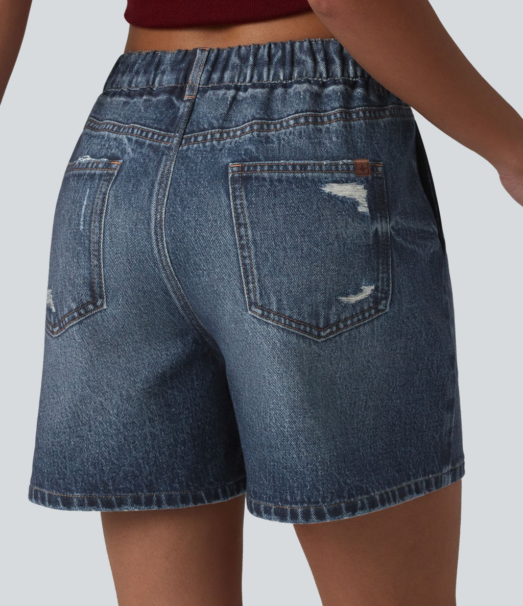 Short casual en molleton imprimé denim taille mi-haute 12,5 cm avec poches