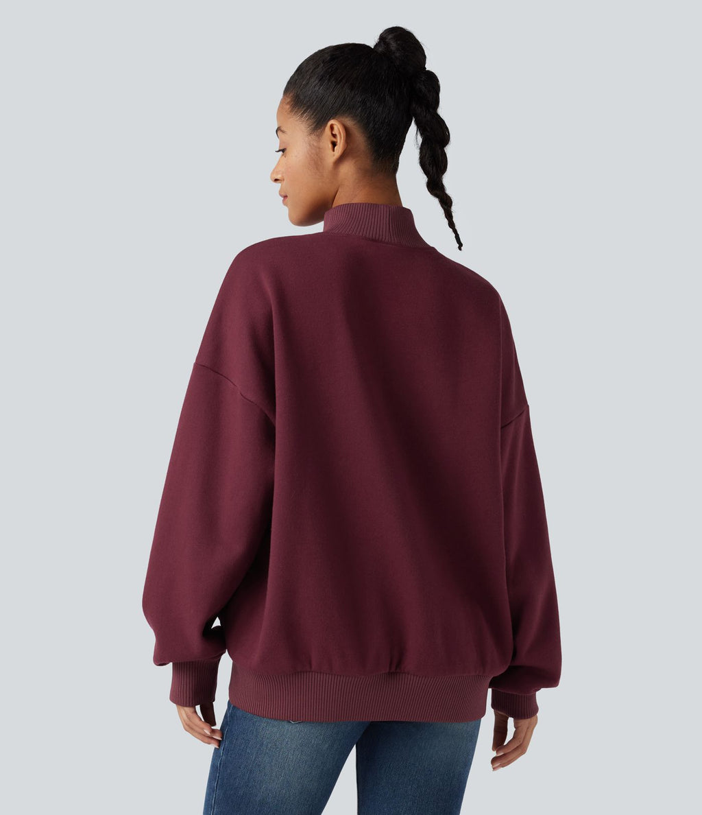Sweat-shirt en coton polaire col montant coupe décontractée avec poches