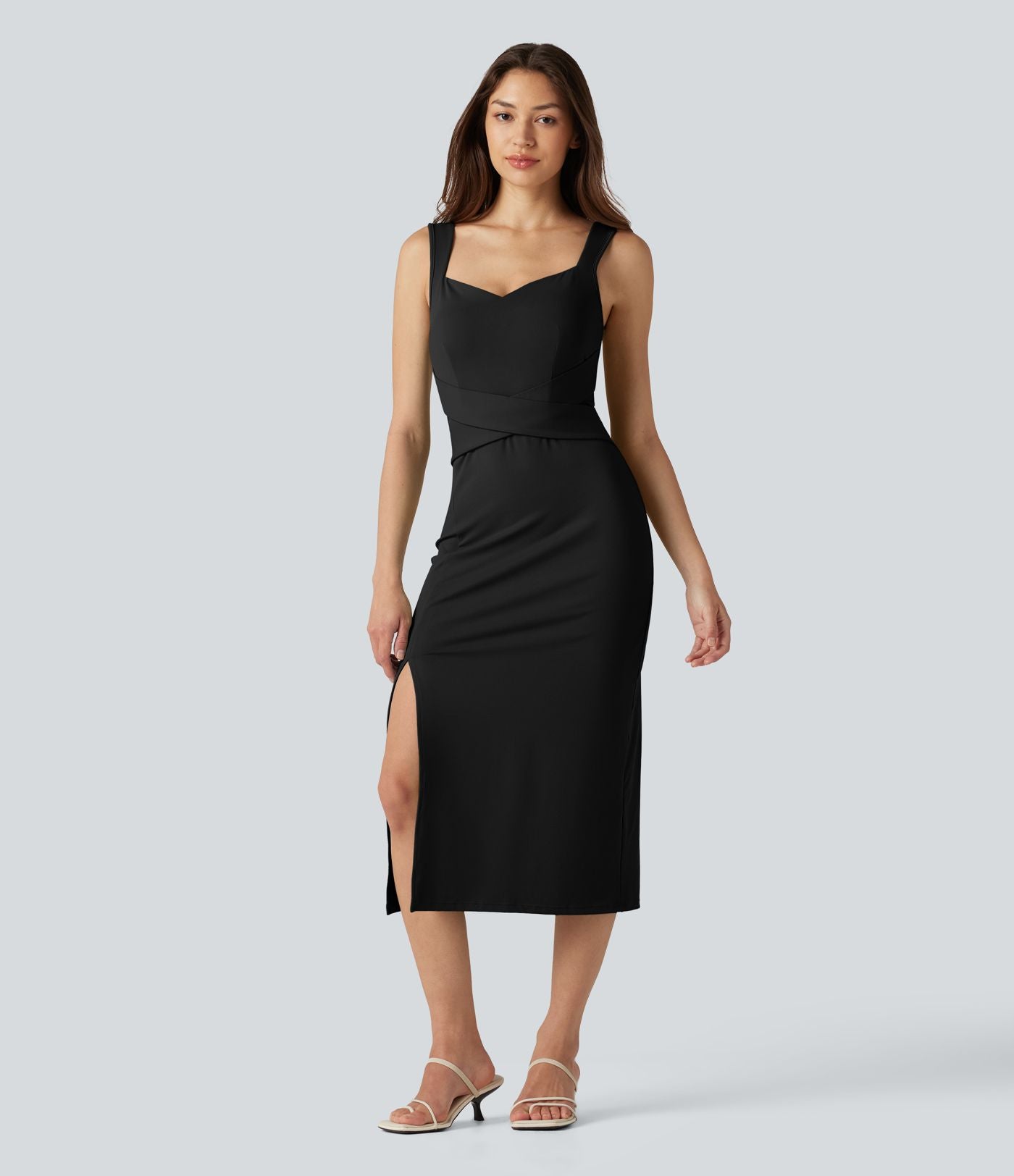 Robe midi moulante décontractée décolleté cœur avec soutien-gorge intégré