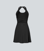 Robe sport évasée dos ouvert torsadé Halara X Smiley® SoftlyZero™ Airy avec poches – Longueur allongée – Édition Easy Peasy – Bonnets A à D
