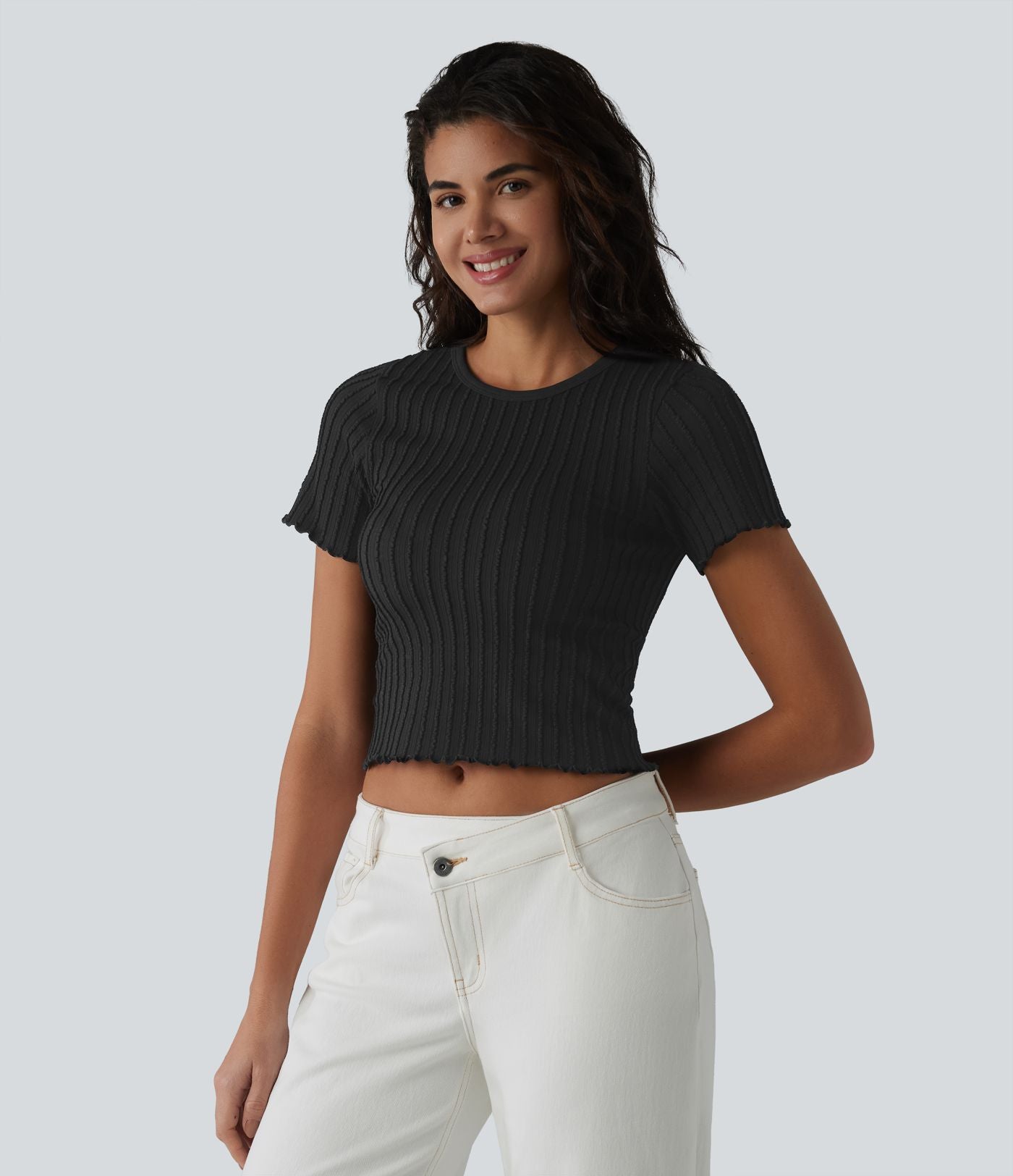T-shirt crop décontracté OneForm Seamless Flow col rond manches courtes