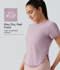 Haut de sport yoga col rond manches courtes ourlet arrondi en mesh respirant