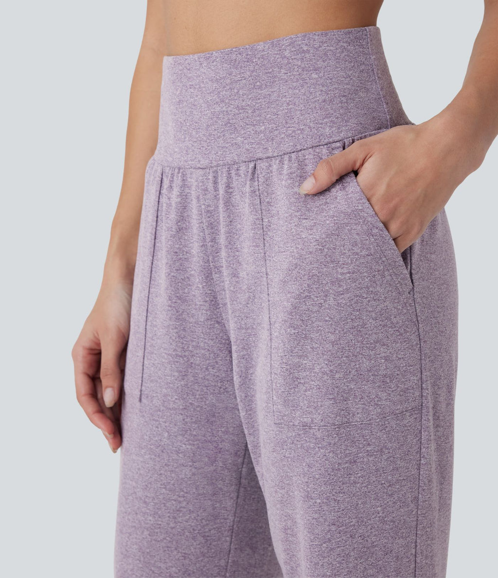 Pantalon jogging décontracté taille haute avec poches latérales