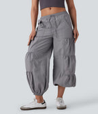 Jogging cargo décontracté parachute taille moyenne à cordon avec poches latérales et fronces