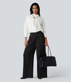 Pantalon tailleur large taille haute croisée avec poches