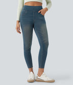 Leggings 7/8 décontractés en denim taille haute avec poches Halara Flex™