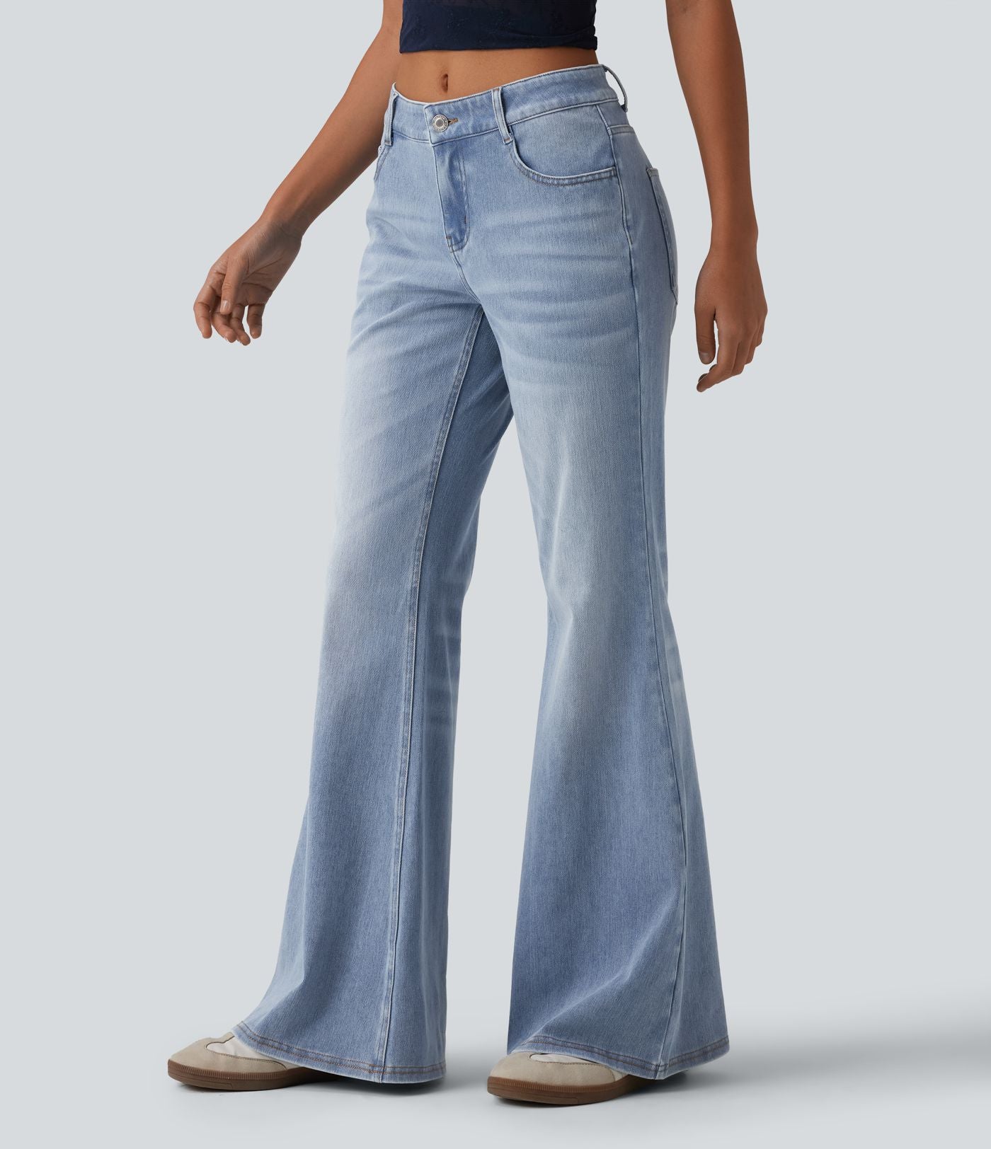 Halara Flex™ Jean évasé décontracté délavé taille basse avec poches