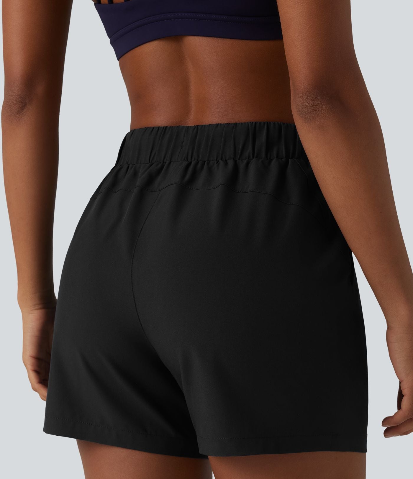 Short de yoga plissé taille haute élastique 12,5 cm avec cordon de serrage et poches