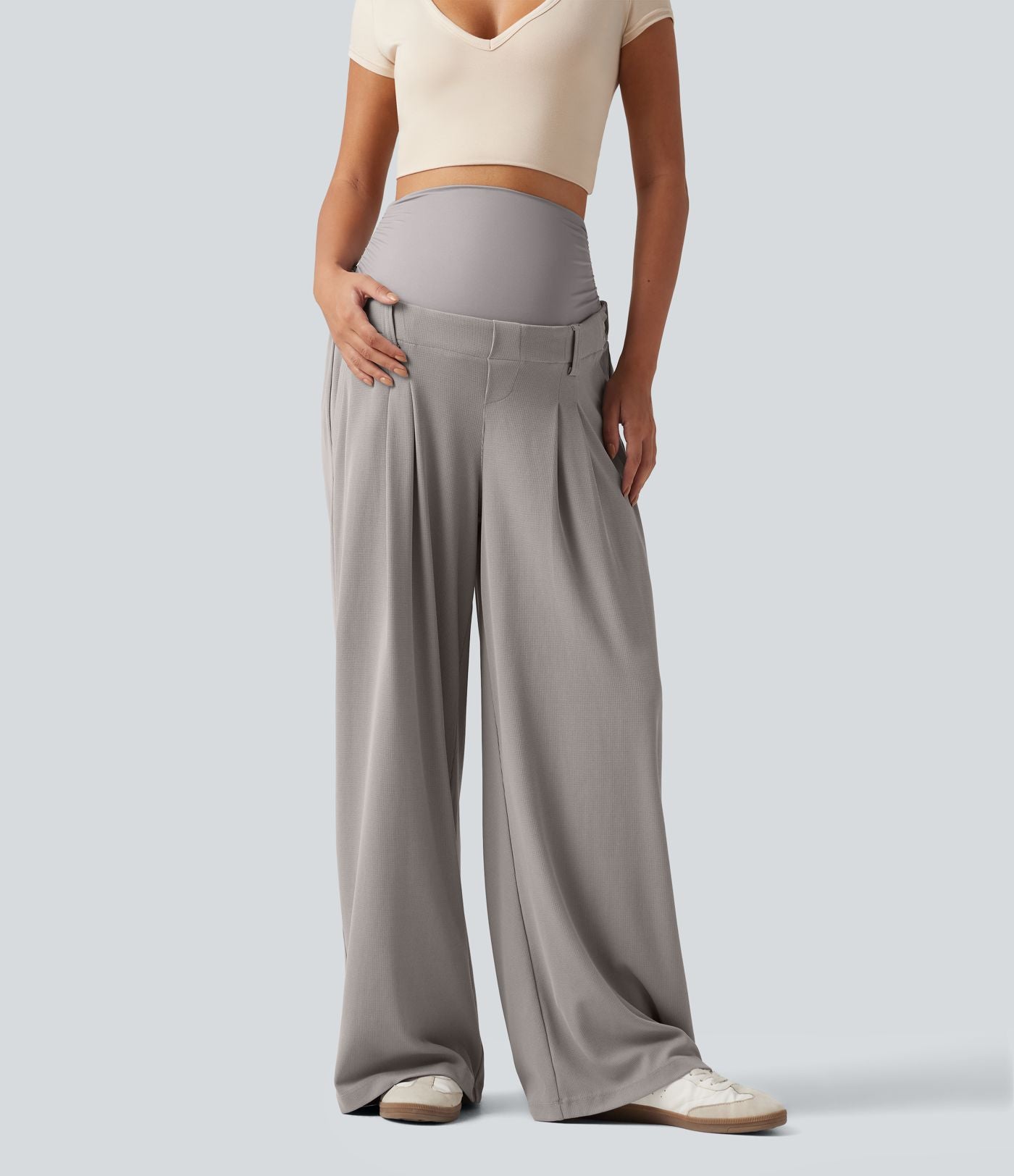Pantalon de grossesse large esprit bureau Halara Flex™ taille très haute en tissu gaufré avec poches