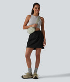 Jupe-short mini 2-en-1 taille haute ourlet arrondi avec poches pour la randonnée