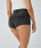 Halara Flex™ Shorts Casual en Denim Tricot Extensible à Taille Mi-Haute avec Poches Arrière