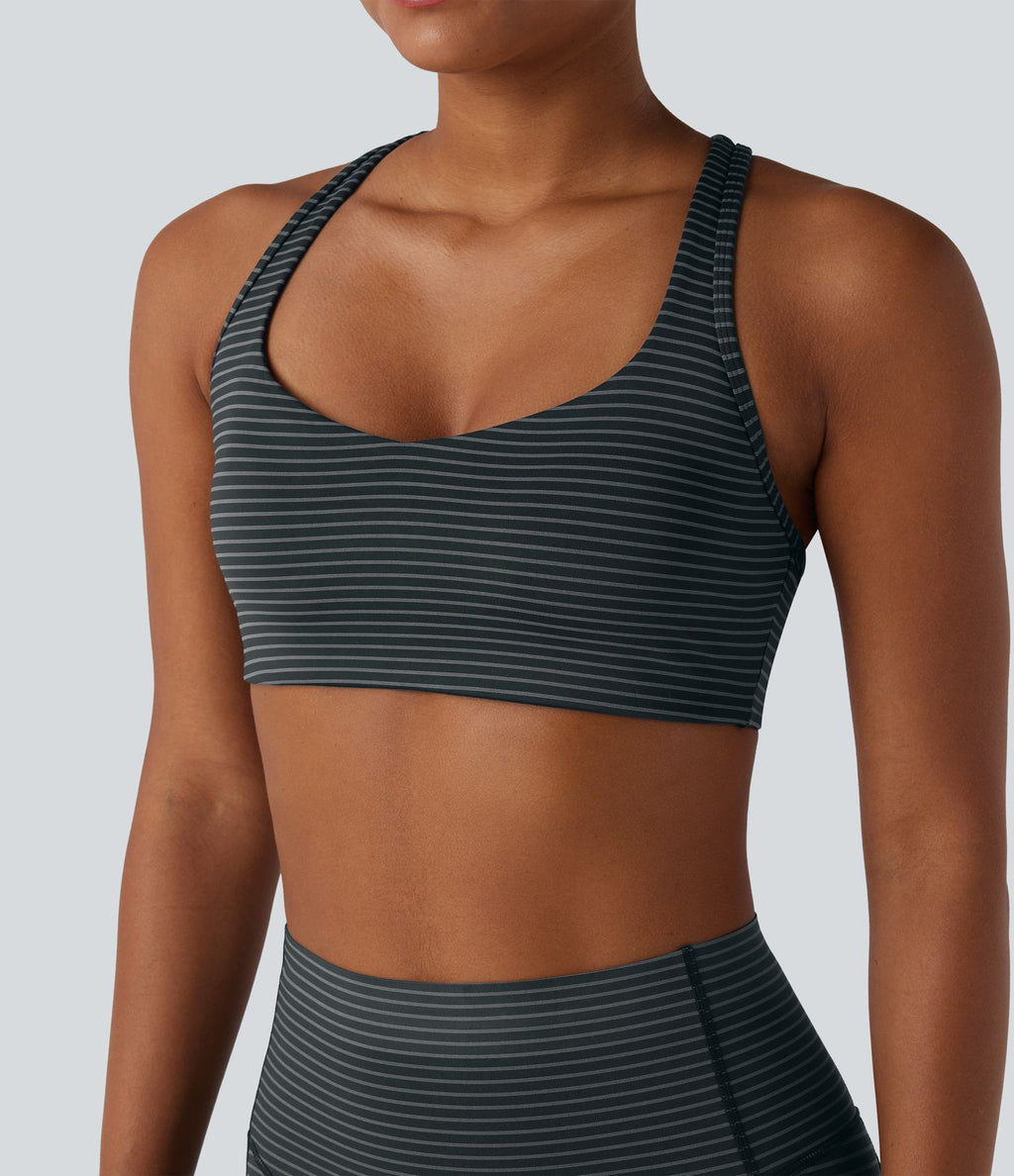 Brassière de sport d'entraînement soutien moyen dos nageur à rayures