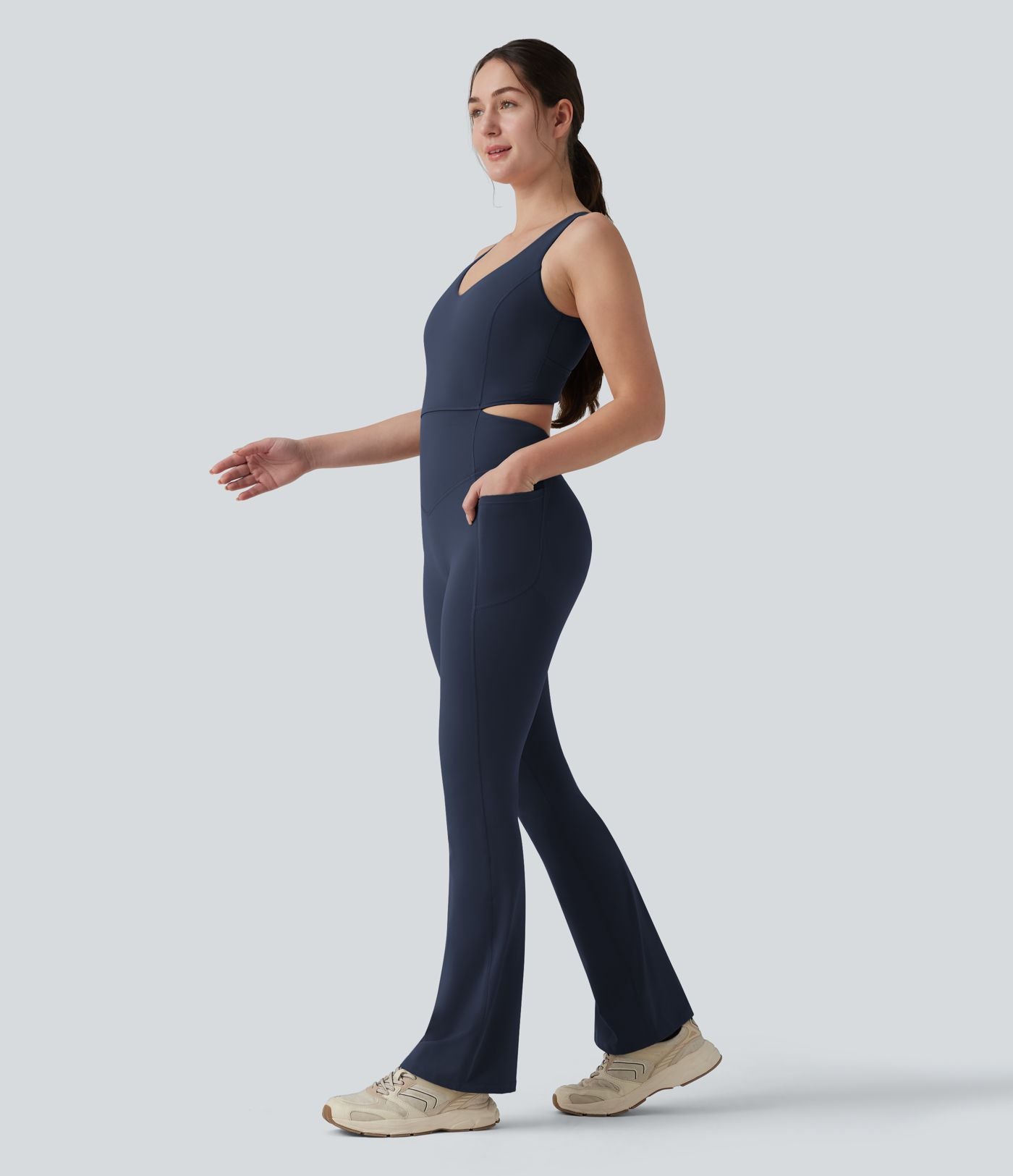 Combinaison d'entraînement Halara UltraSculpt™ évasée dos nu croisé gainante galbante avec fronces et coussinets fixes avec poches - Easy Peasy