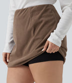 Jupe mini casual grande taille 2-en-1 en velours côtelé taille haute ligne A - Longueur plus longue