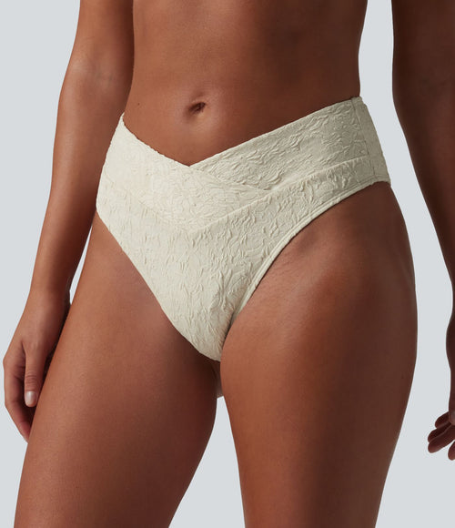 Bas de bikini jacquard croisé taille mi-haute