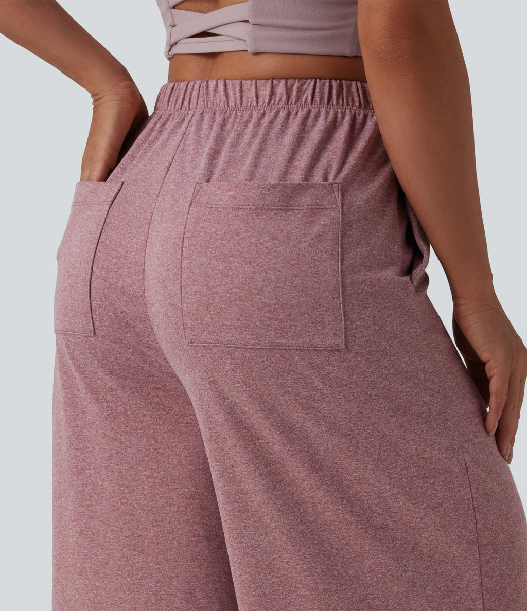 Pantalon de yoga large taille haute avec poches