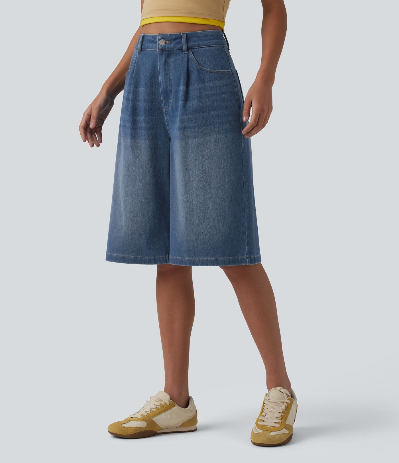 Bermuda denim décontracté Halara Flex™ taille haute avec poches