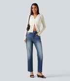 Jean droit Halara Flex™ taille haute gainant délavé avec poches
