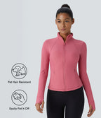 Patitoff™ Flow Veste Casual Courte à Col Montant Résistante aux Poils d'Animaux avec Fermeture Éclair Poches Latérales et Trou pour le Pouce