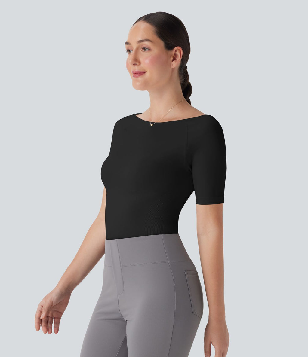 Combinaison de travail lissante décolleté bateau avec bretelles de jambe ajustables sans couture OneForm Seamless Flow - Easy Peasy