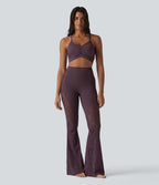 Pantalon de yoga évasé gainant taille haute avec dentelle contrastée et poche Halara UltraSculpt™