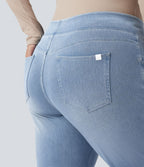 Jean décontracté Halara Flex™ grande taille bootcut taille haute en maille extensible délavée avec multiples poches