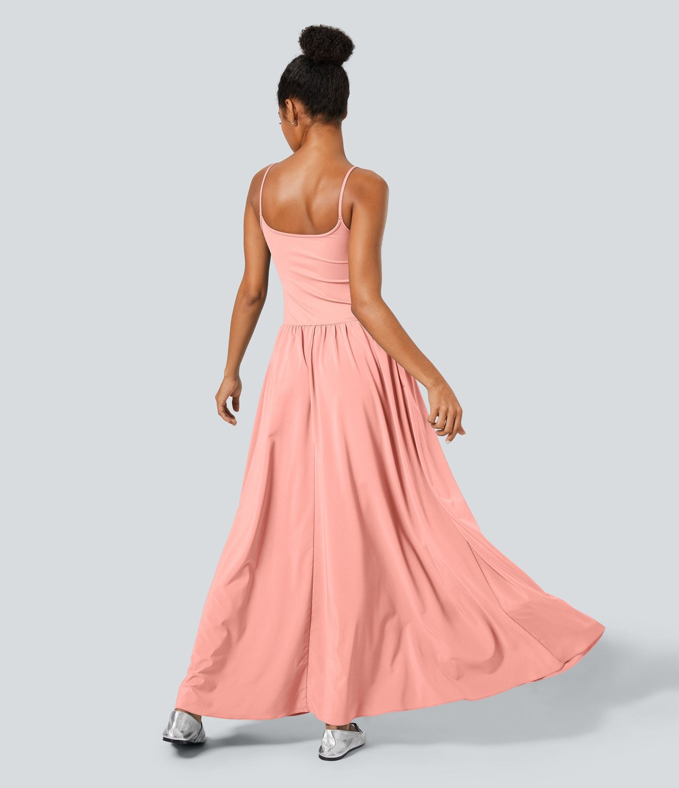 Breezeful™ Robe Débardeur Casual Dos Nu Poches Latérales Plissée Évasée Longue Séchage Rapide