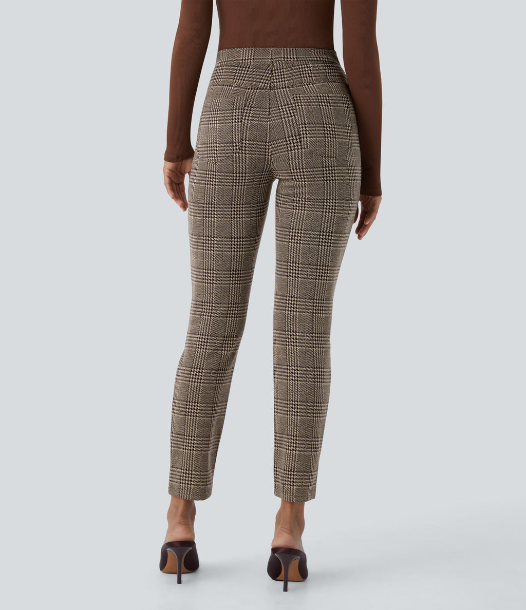 Halara Flex™ Pantalon skinny tailleur taille haute à motif pied-de-poule avec poches arrière