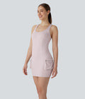 Robe active mini moulante 2 pièces dos nageur avec poches cargo à fermeture éclair
