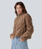 Veste sherpa col montant avec fermeture éclair et poches