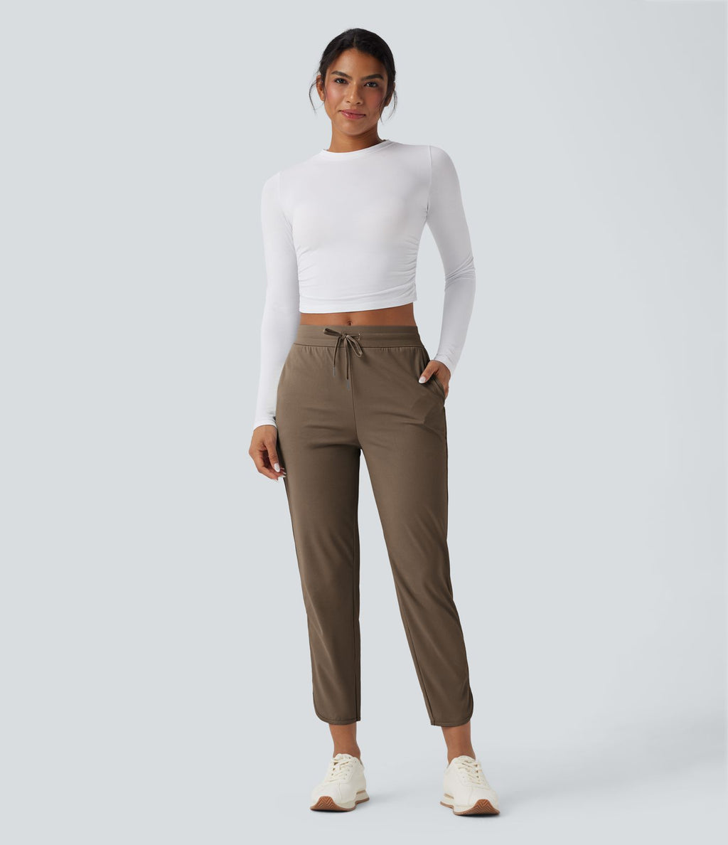 Pantalon de golf fuselé, taille mi-haute, cordon, ourlet courbé, séchage rapide, avec poches—UPF40+
