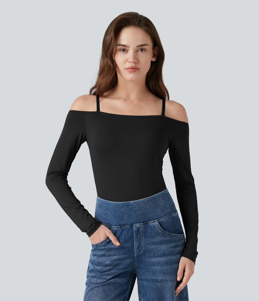 Body casual épaules dénudées à manches longues avec bretelles amovibles et brassière intégrée