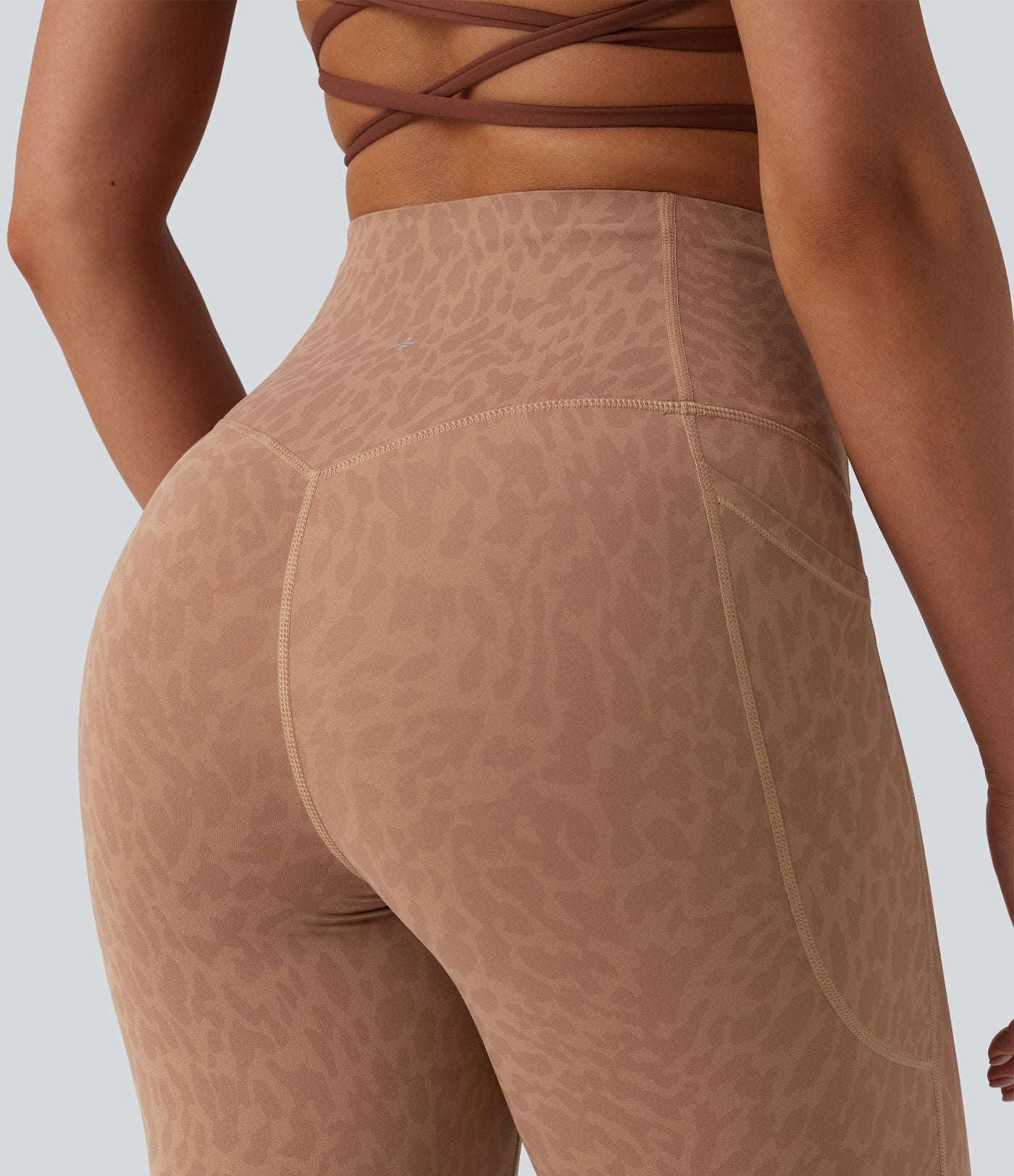 Legging de running 7/8 gainant Halara UltraSculpt™ imprimé léopard taille haute ventre plat avec poches